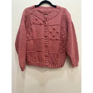 Vintage Hand Knit Chunky Bobble Textured Cardigan Large Cottage Cabin Trad Wife